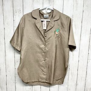 Vintage Park Place Fashions Blouse Women Large Collared Button Down Short Sleeve